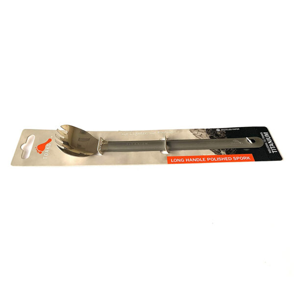 TOAKS titanium long handled spork in packaging
