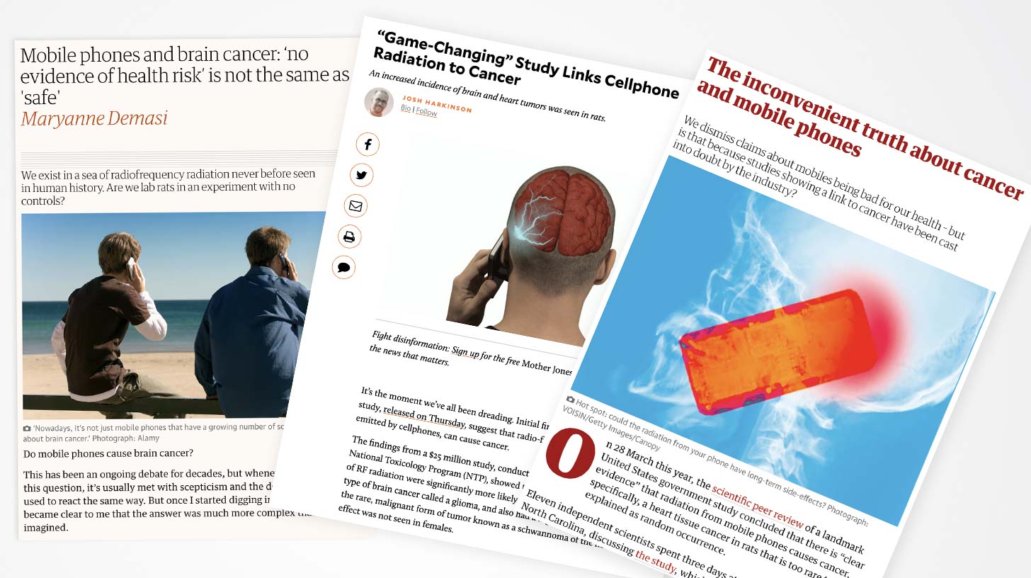 news articles about EMF and cancer linked to mobile phones